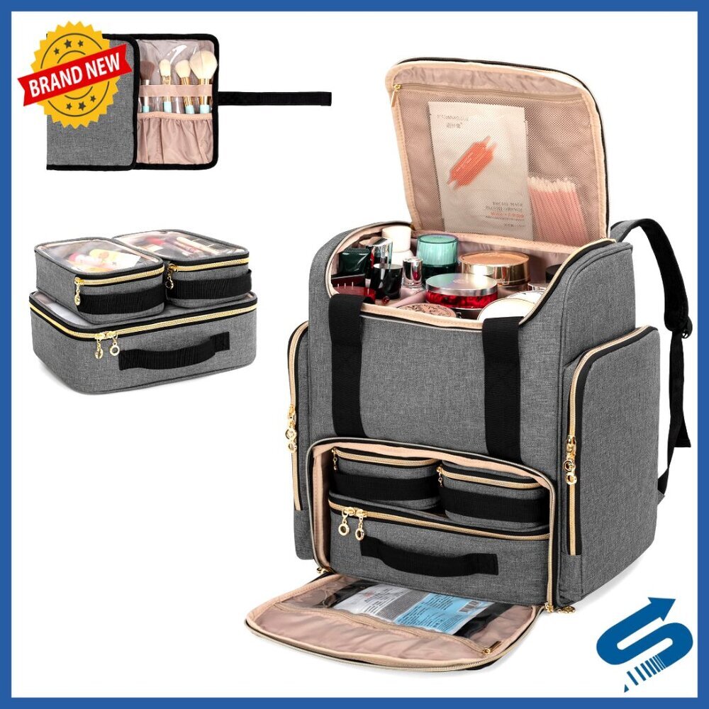 Large Makeup Backpack with Removable Cases Cosmetic Organizer Travel Bag